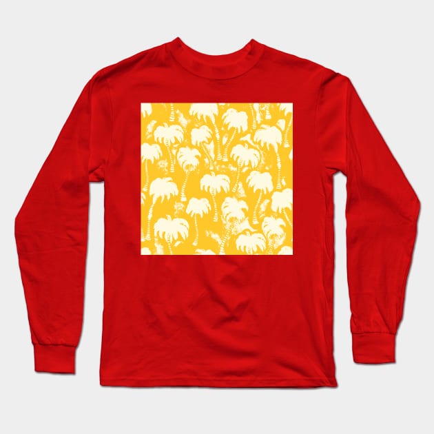 Yellow Aloha Palm Trees Long Sleeve T-Shirt by Carolina Díaz